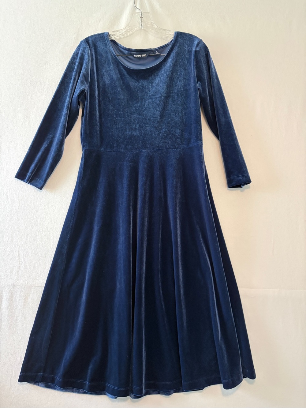 Lands' End Navy Velvet Midi Fit-and-Flare Dress